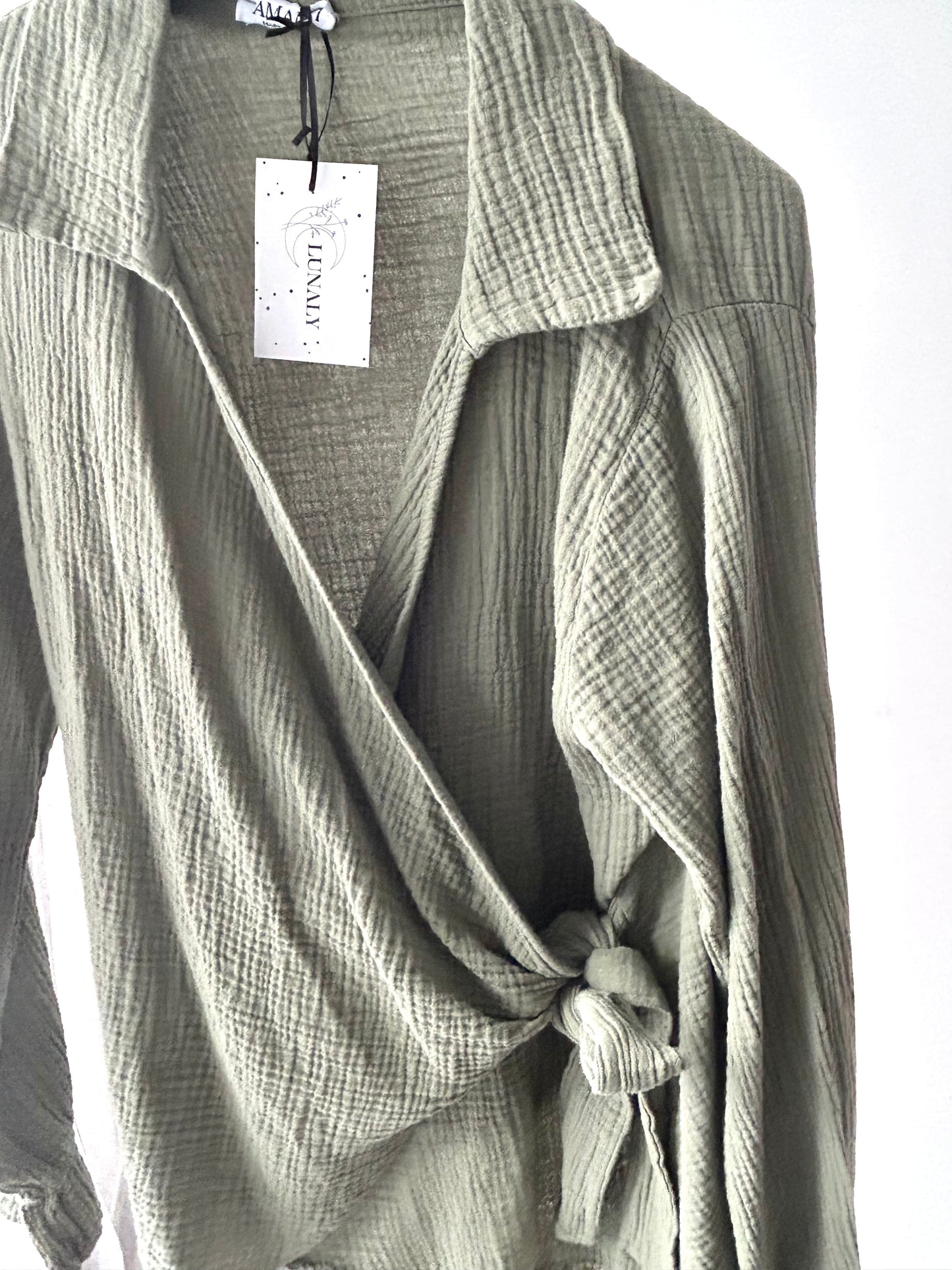 Musselinbluse zum Binden Khaki