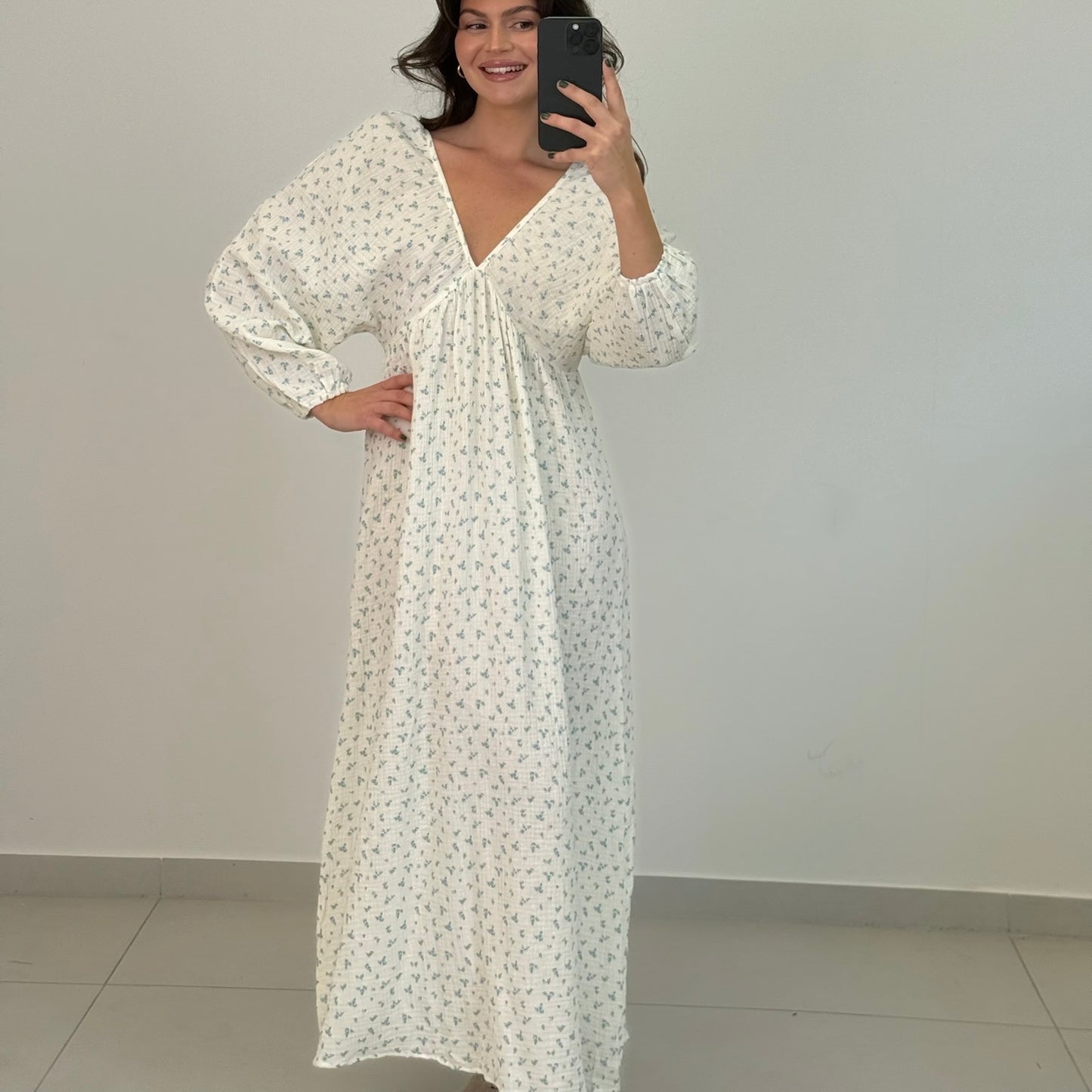 Fleur Maxikleid Weiß-Blau