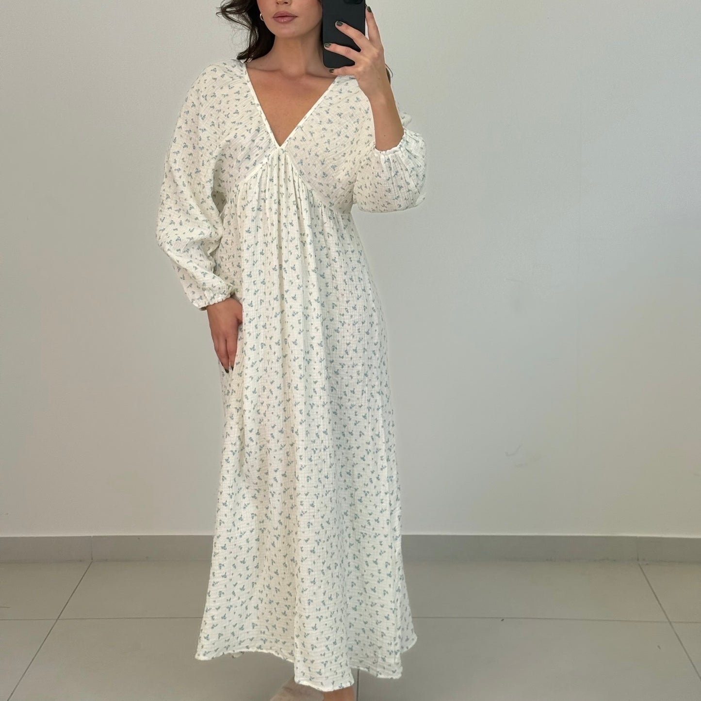Fleur Maxikleid Weiß-Blau