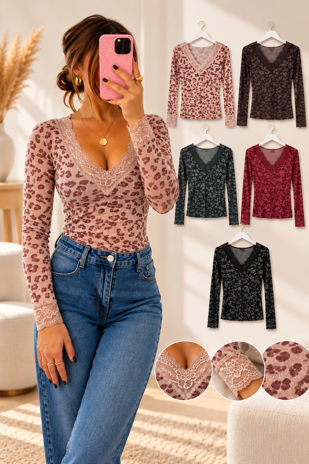 LEONA - Lace Leo Top mit Spitze
