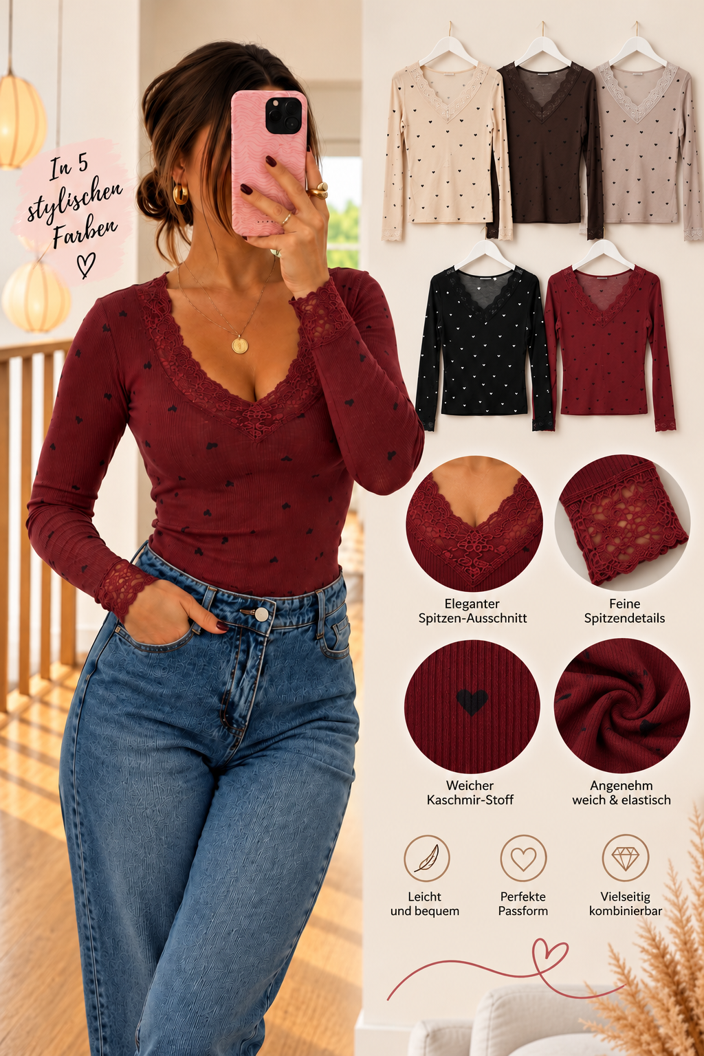 HEARTS - Lace Herz Top mit Spitze