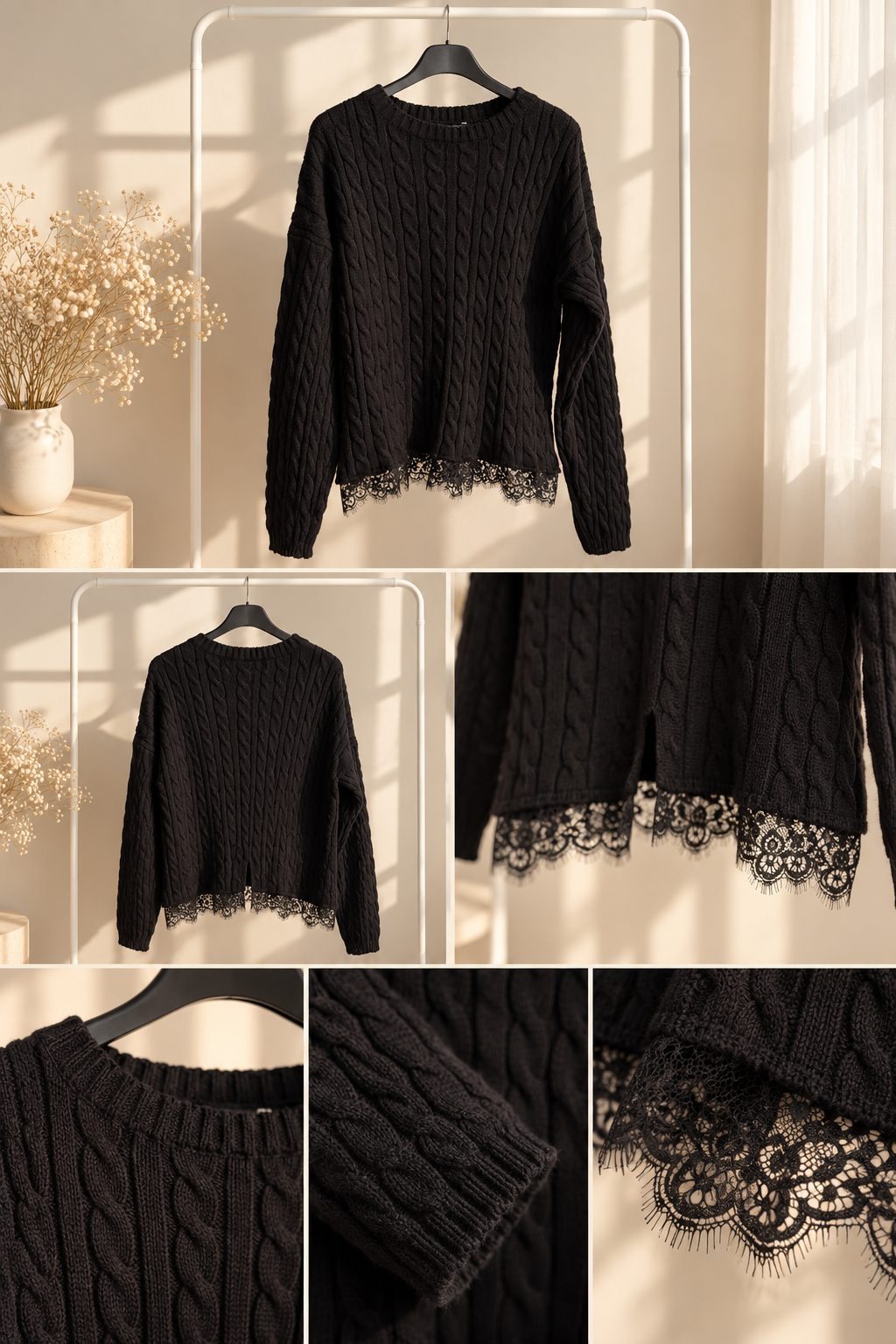 Luna Lace Strickpullover – Elegant & Romantic 🖤✨