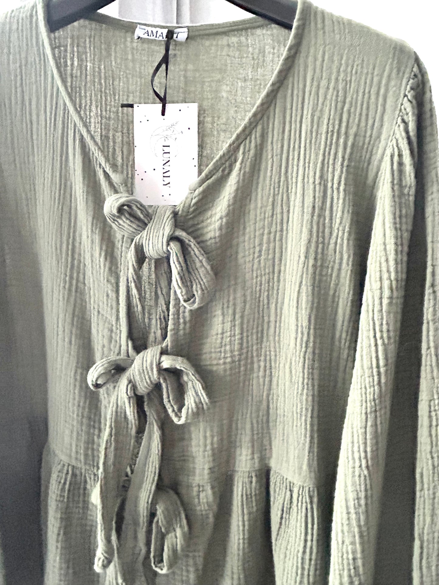 Musselinbluse Schleifen Khaki