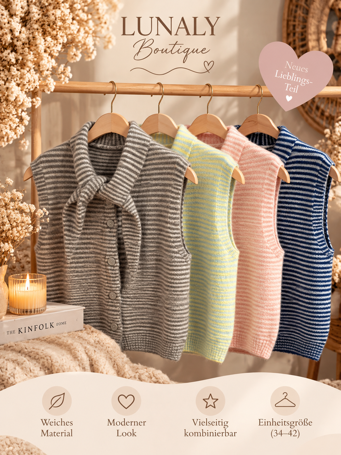 Luna Strickweste – Kuscheliger Chic im Streifenlook 🤍