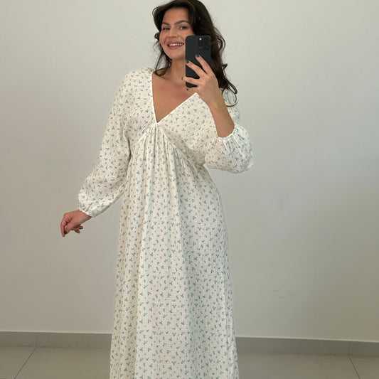 Fleur Maxikleid Weiß-Blau