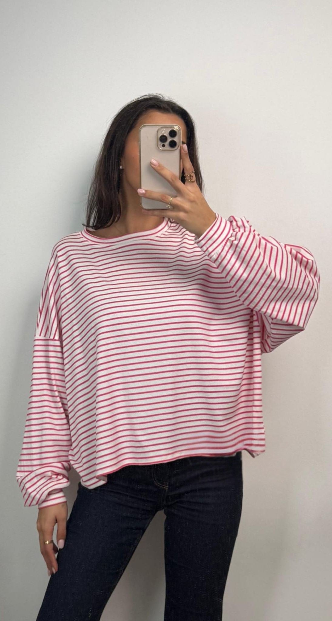 Small Stripes Sweatshirt pink x weiß