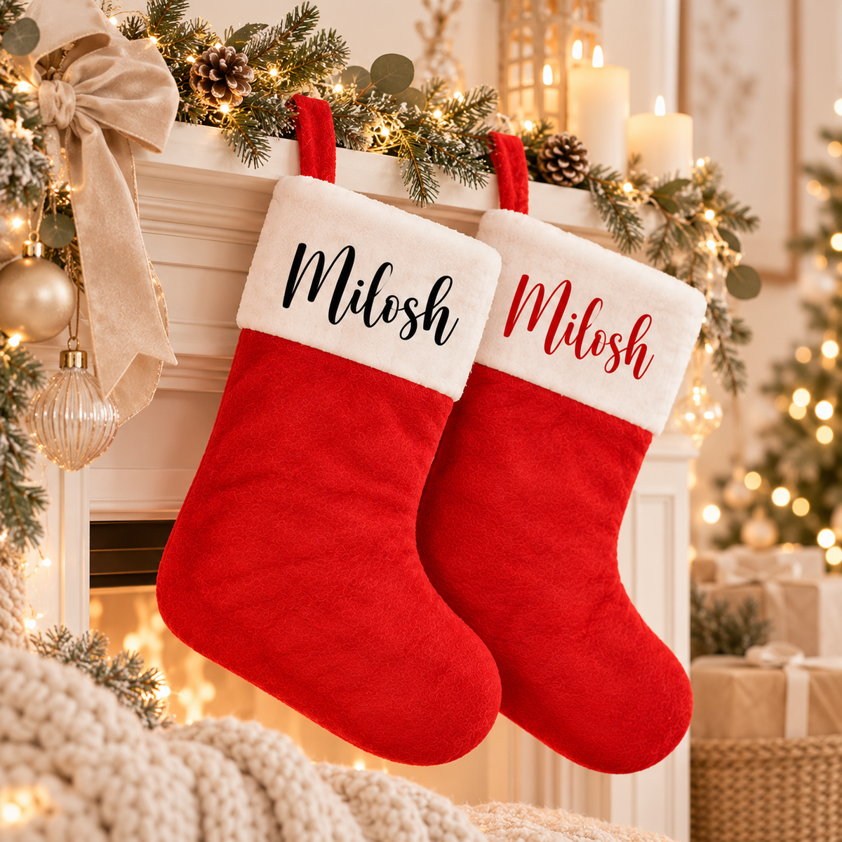 Personalisierter Weihnachtsstrumpf mit Namen | Schriftfarbe wählbar